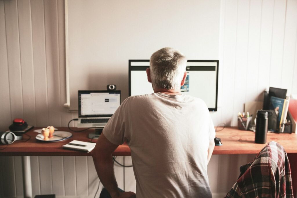 Man working at a desk in a home office